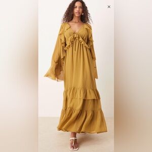 ASOS Mustard Ruffle Maxi Dress